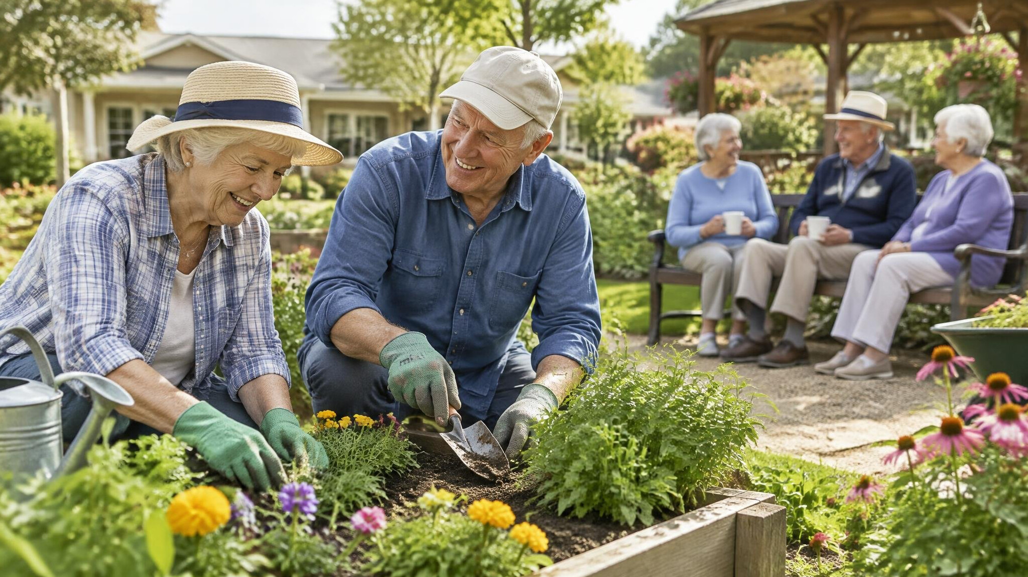 senior couple gardening