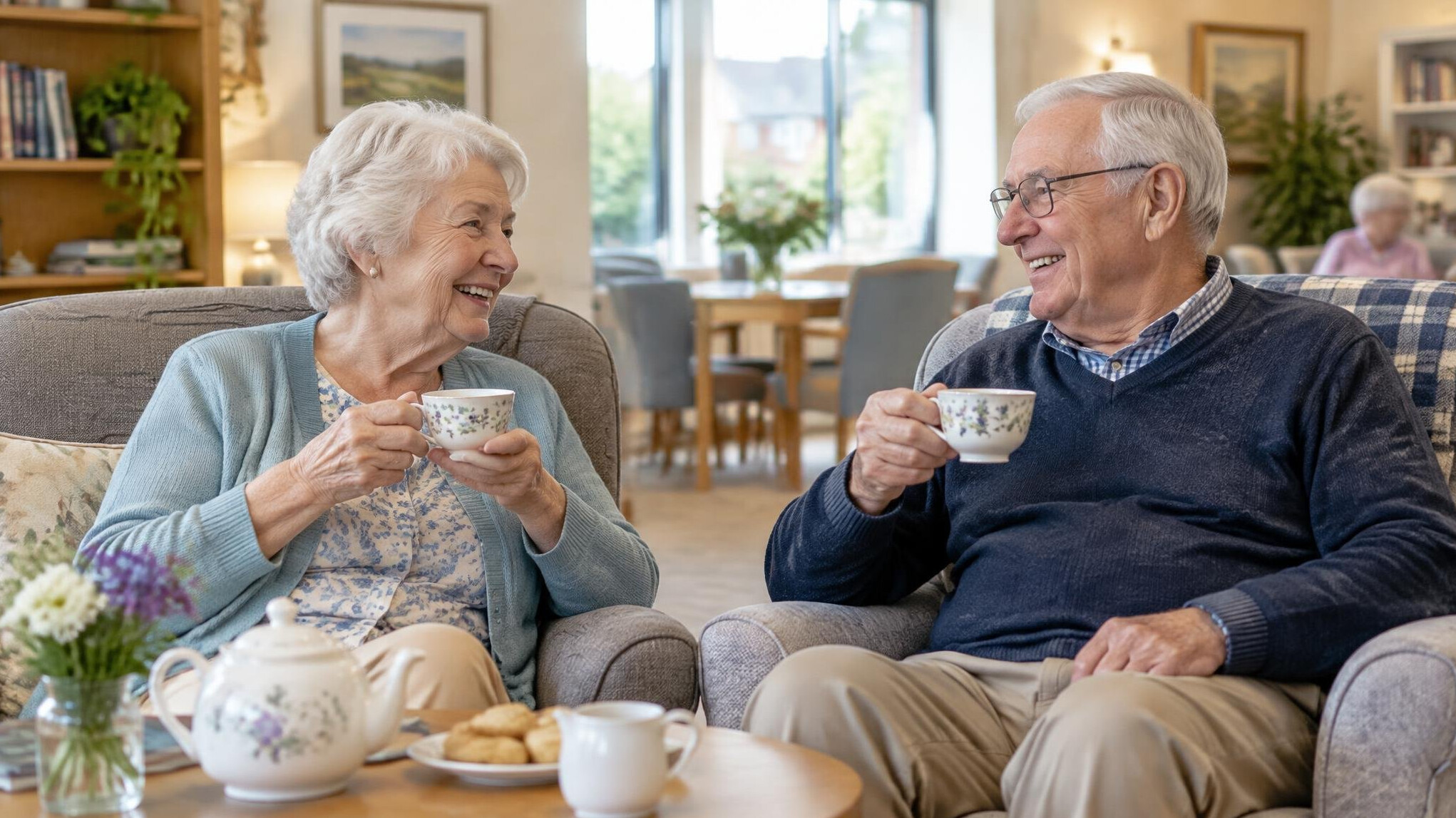 elderly couple in cozy home